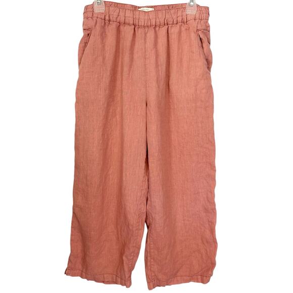 Cynthia Rowley Pure Linen Cropped Wide Leg Pants Coral Pink Size M - Picture 2 of 8
